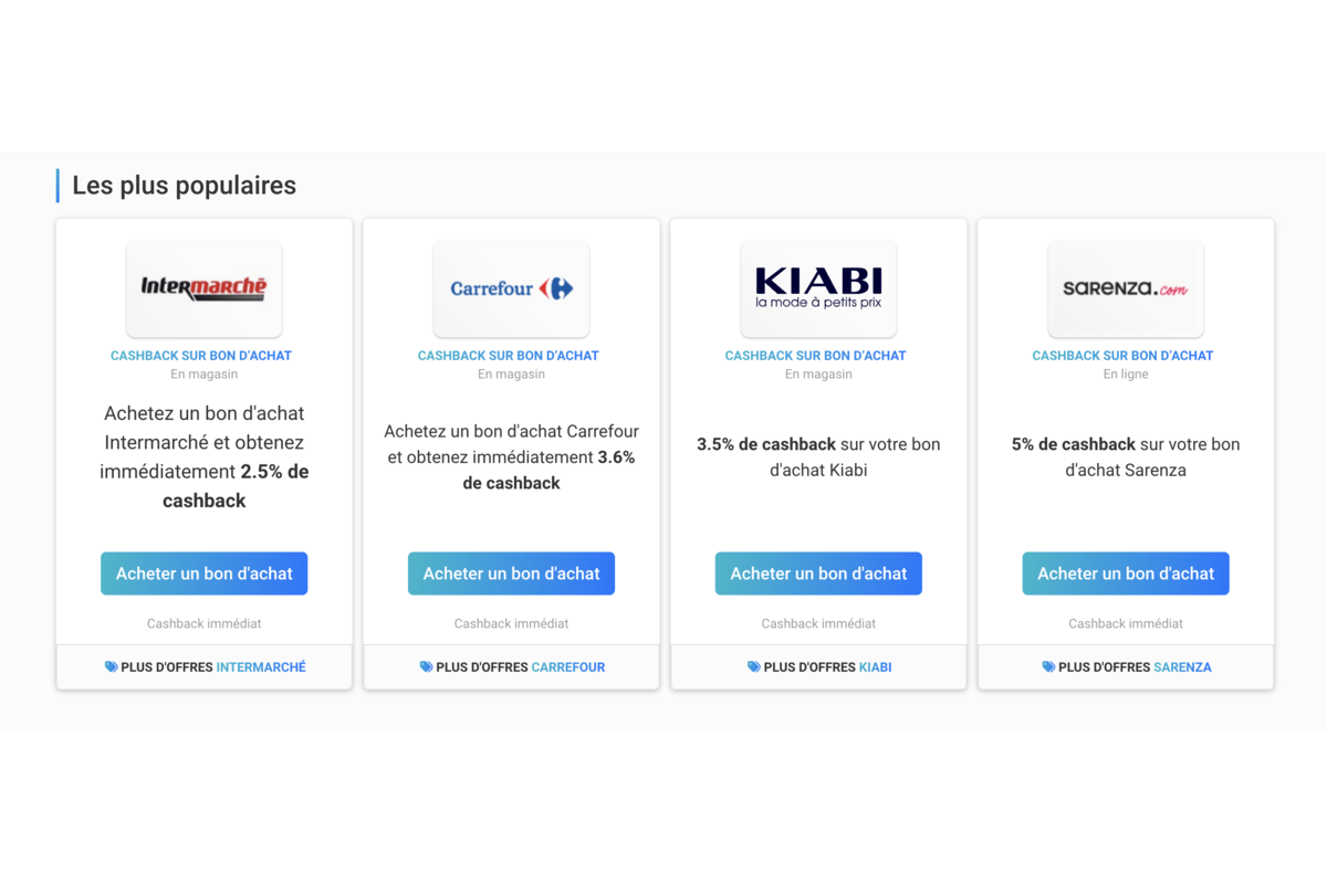Bons d'achat iGraal : Intermarché, Carrefour, Kiabi, Sarenza