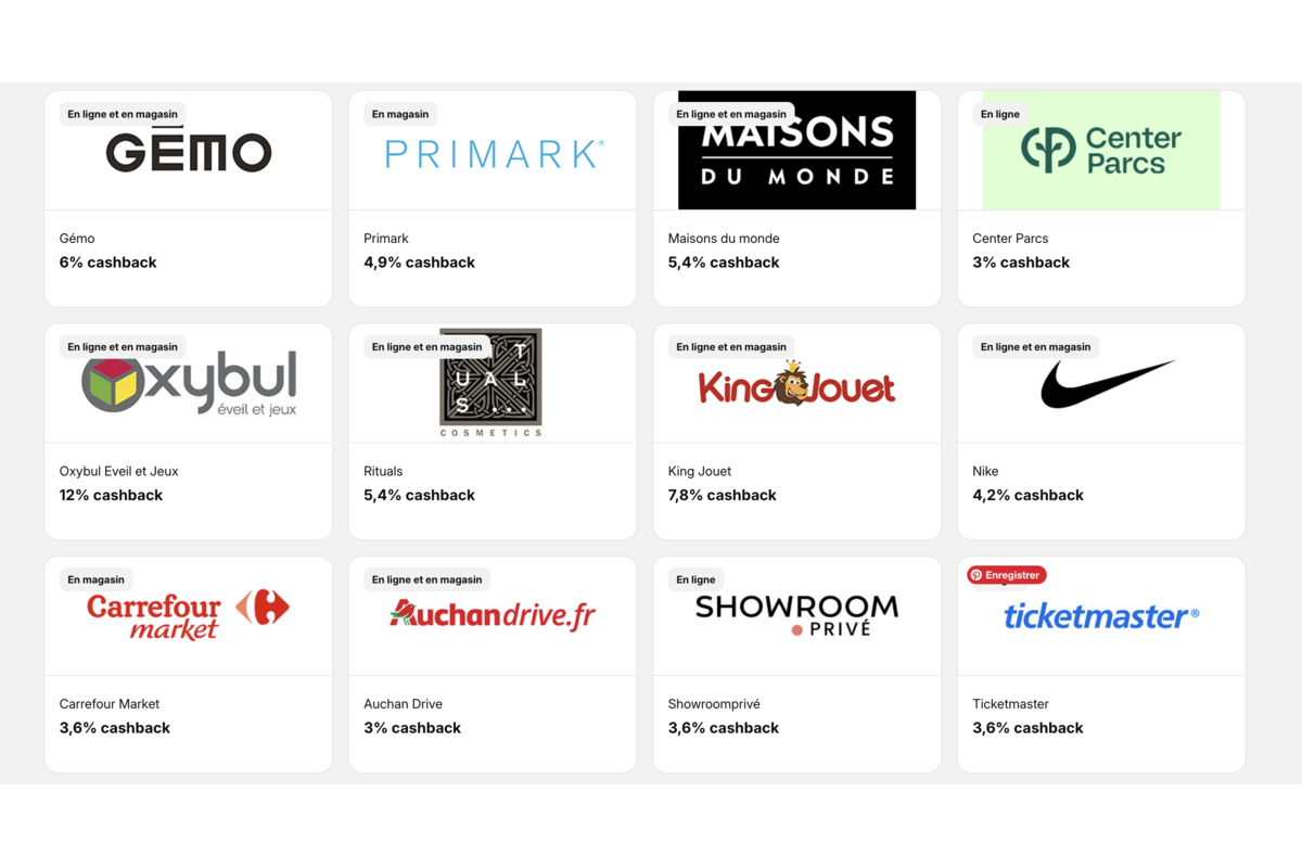 iGraal cashback Gemo Primark Maisons du Monde Center Parcs Oxybul Nike