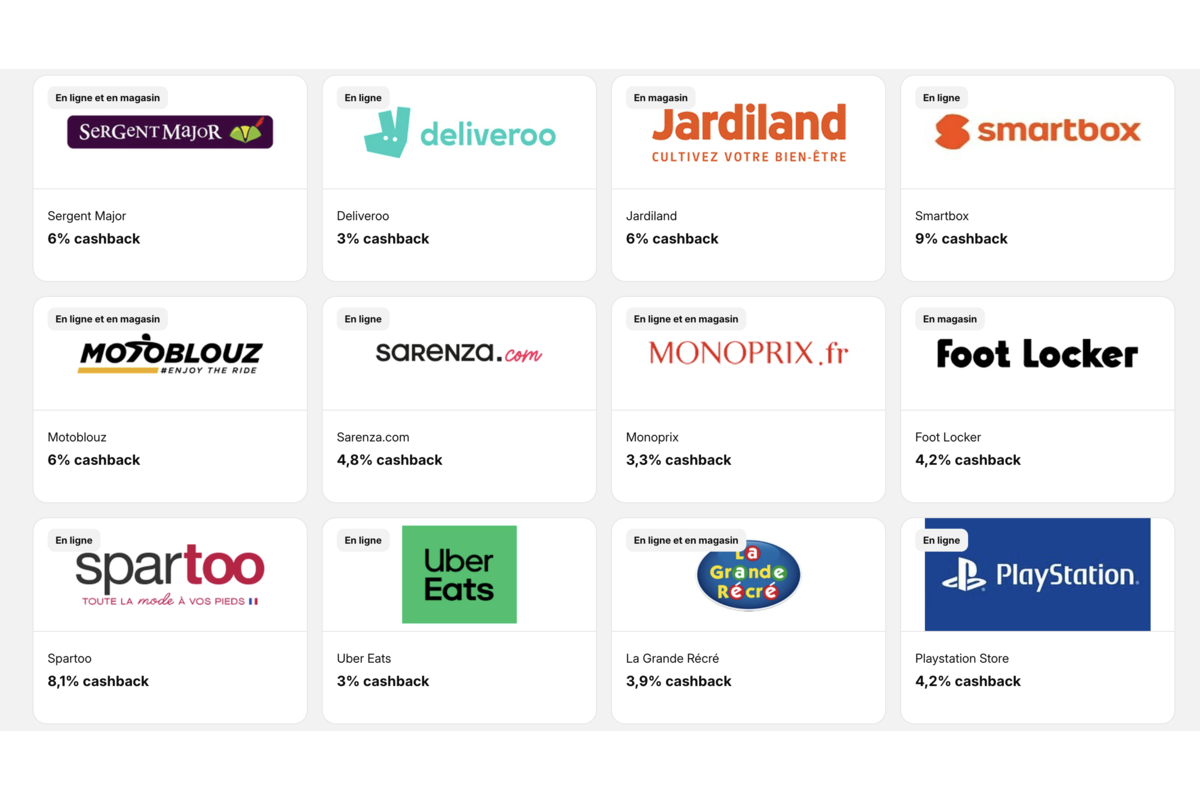 iGraal cashback Sergeant Major Deliveroo Jardiland Smartbox Sarenza Uber Eats