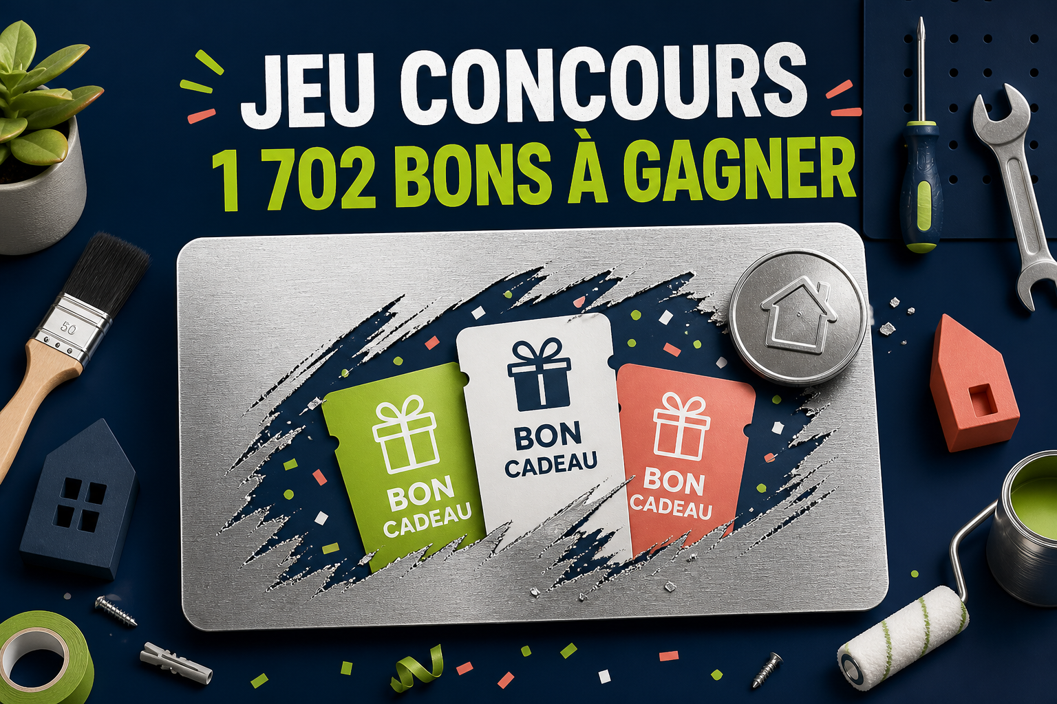 Jeu concours ManoMano 2026 avec 1 702 bons d'achat à gagner au jeu à gratter