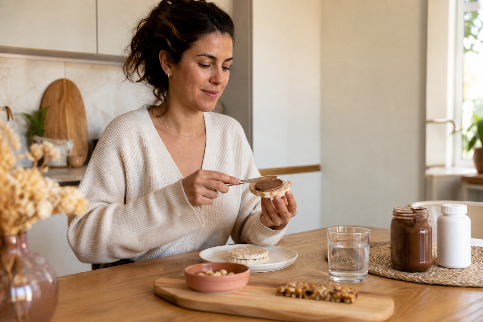 Collation et compléments nutritionnels présentés pour un avis sur Jolly Mama pendant la maternité