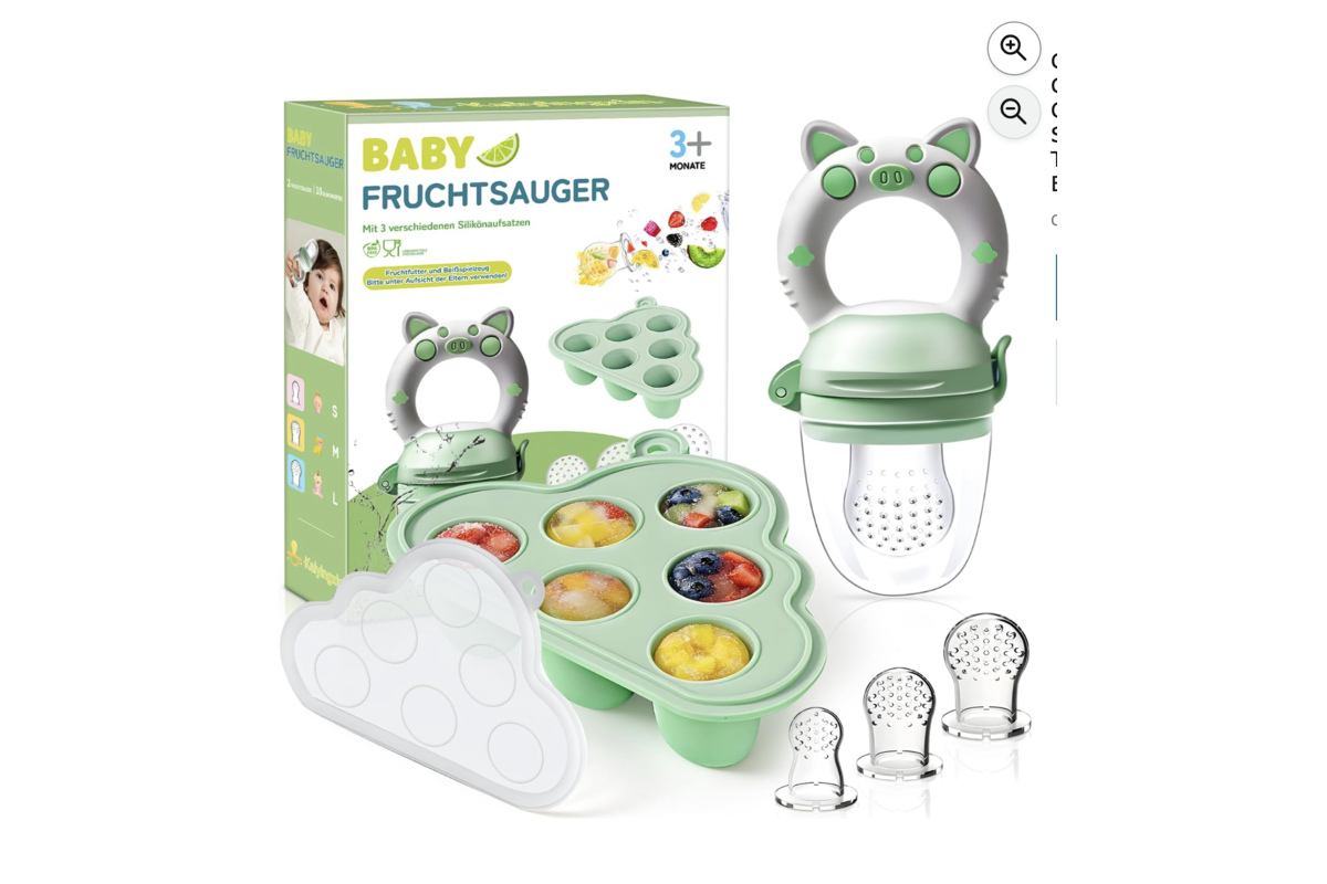 Grignoteuse bébé verte avec moules de congélation lait maternel et 3 sucettes silicone