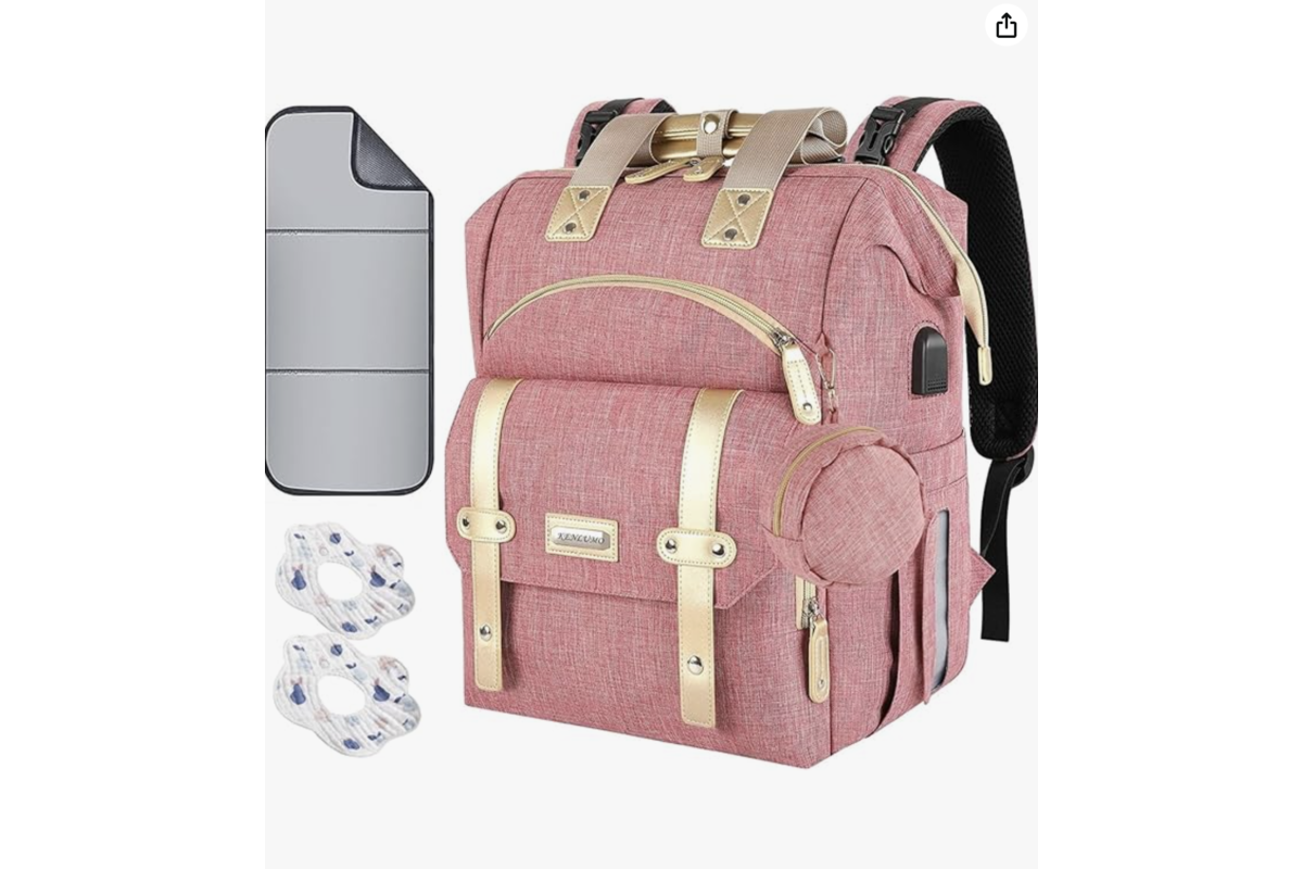 Sac à dos à langer KENLUMO rose avec matelas à langer et bavoirs