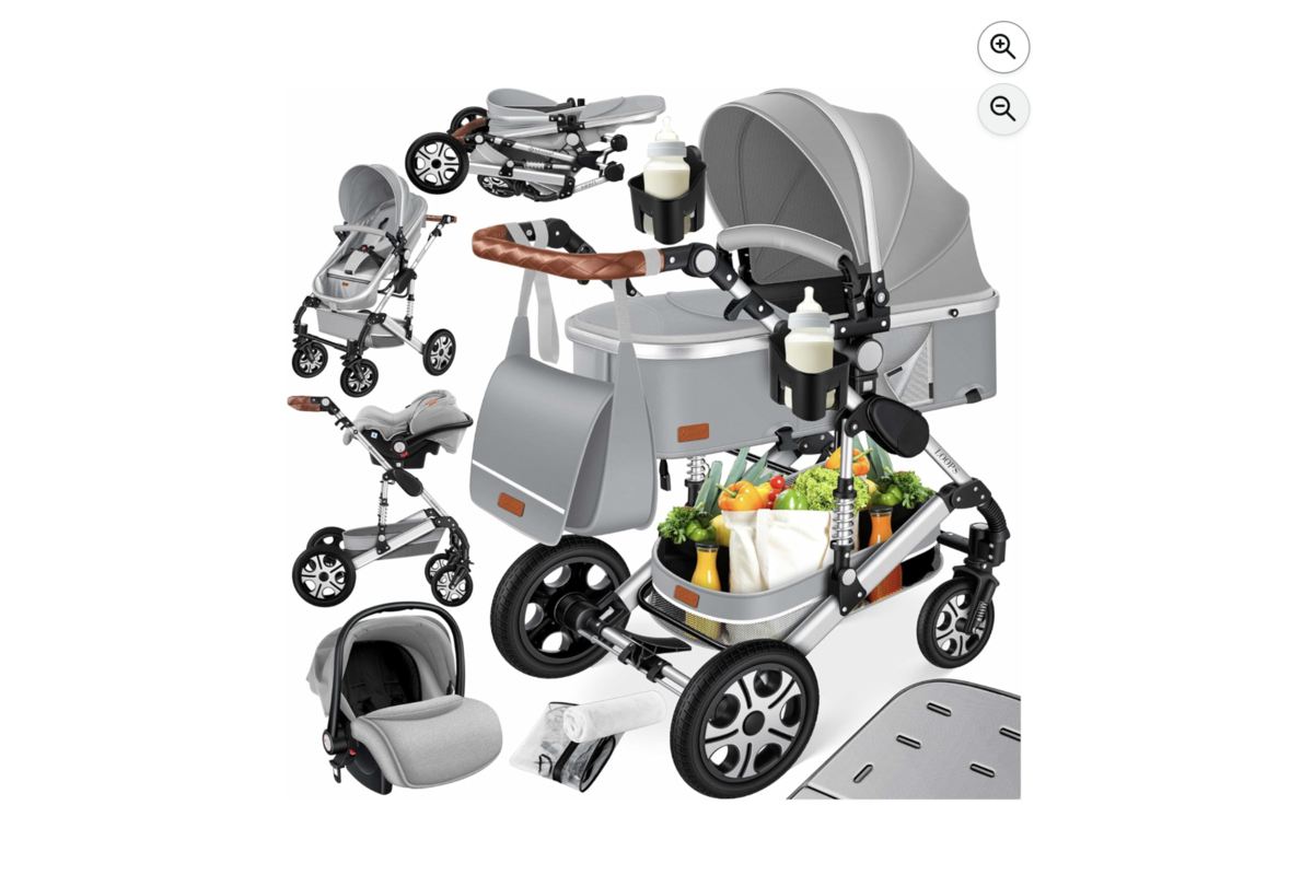 Ensemble poussette KESSER 4 en 1 gris avec nacelle siège auto et accessoires