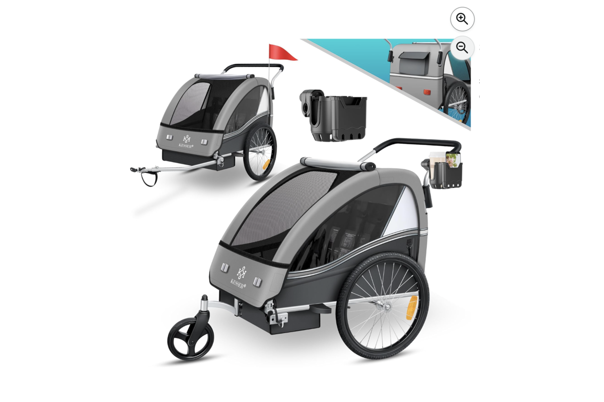 Remorque vélo KESSER Sport-RX 2 en 1 gris clair avec fonction poussette jogger