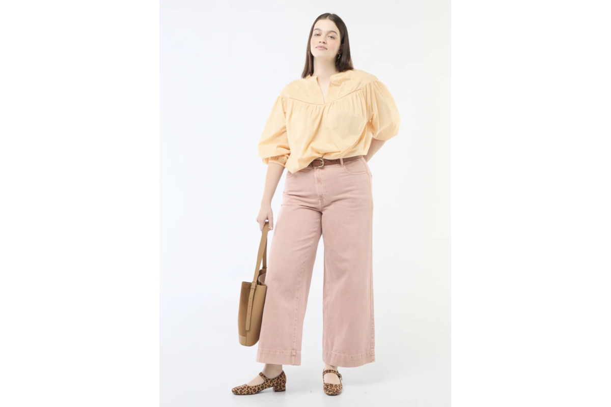 Ensemble grande taille Kiabi blouse et pantalon avec ceinture tressee