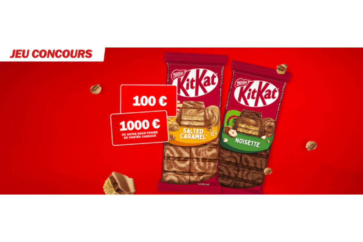 Jeu concours KitKat avec tablettes Caramel Salé et Noisette et cartes cadeaux 100€ et 1000€