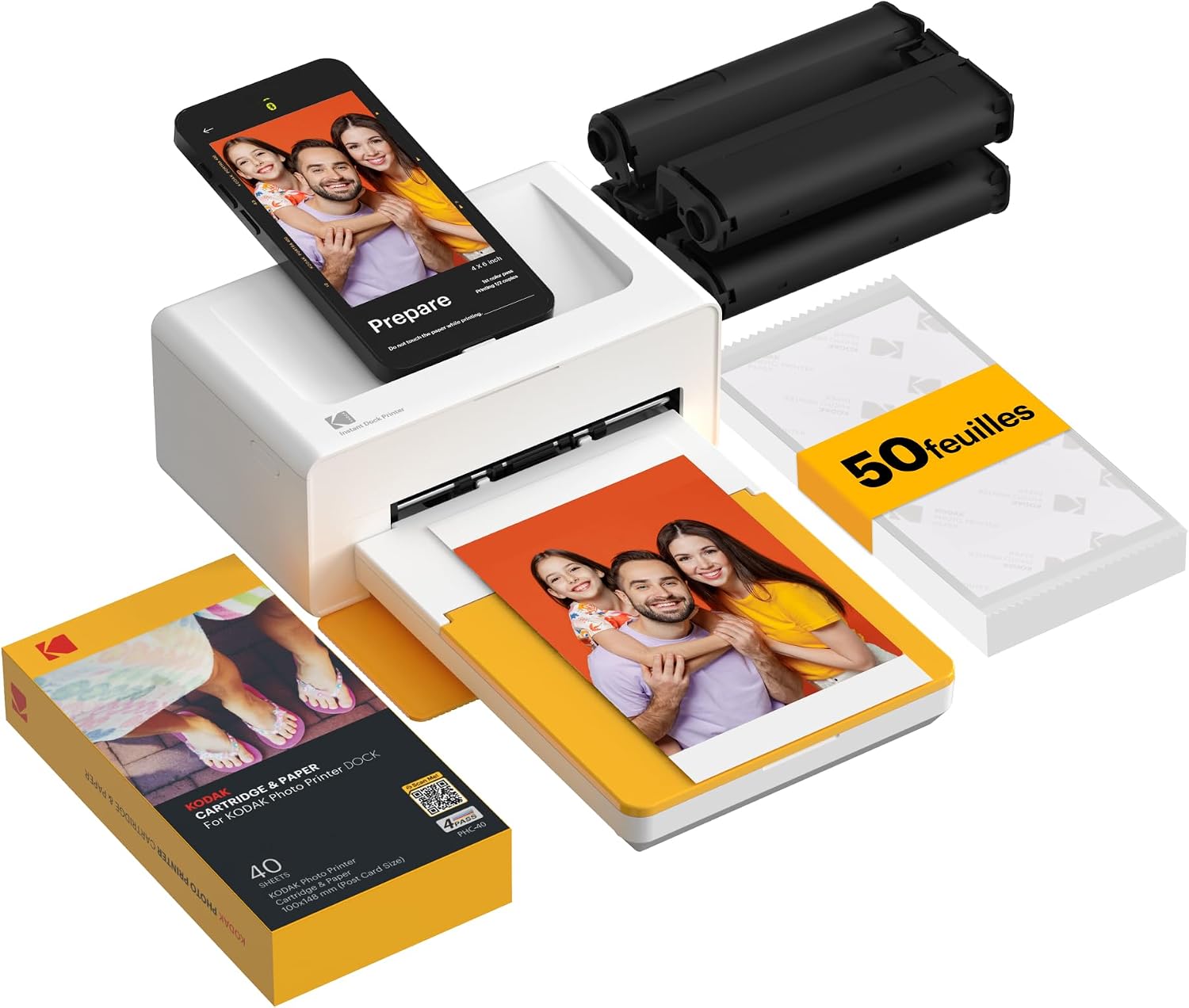 Kodak Dock Plus imprimante photo 10x15 cm blanche avec 50 feuilles