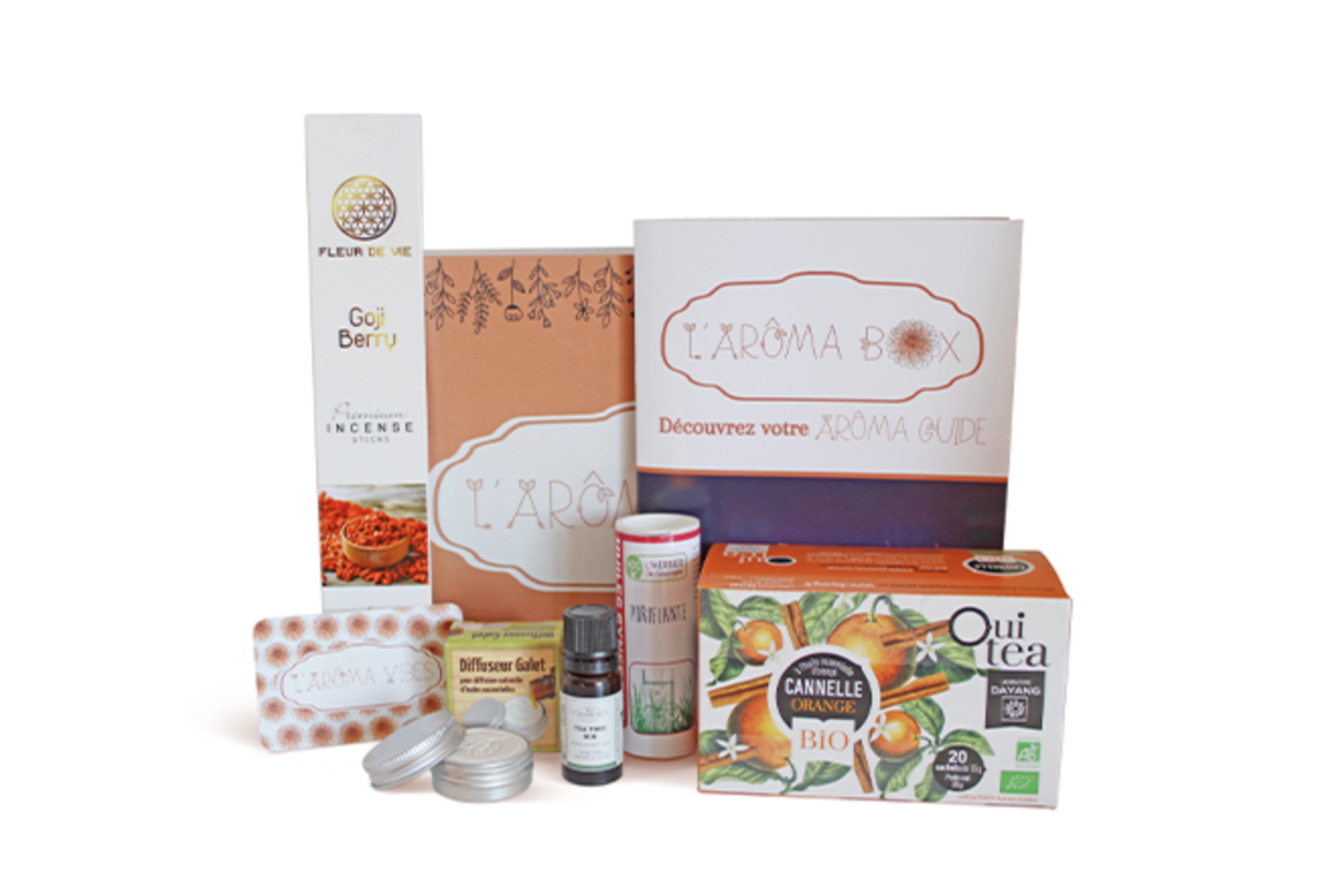Exemple de box avec tisane, huile essentielle et soins naturels