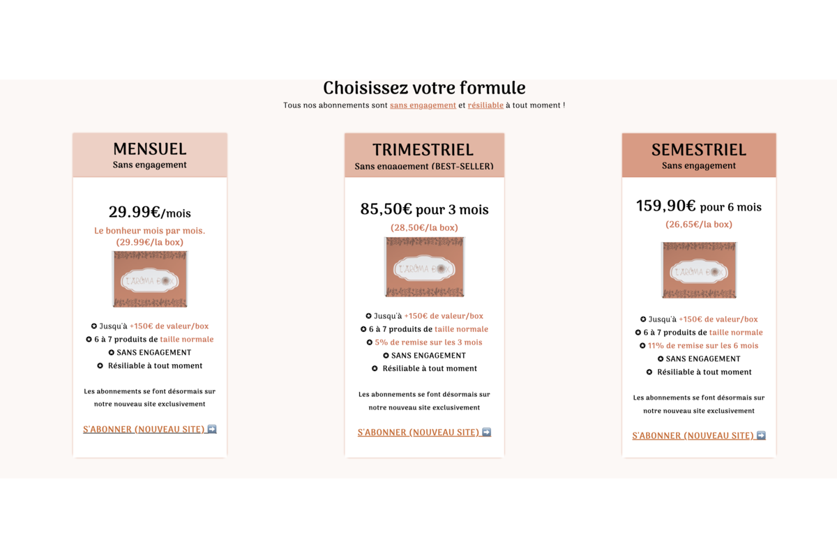 Les 3 formules d'abonnement L'Arôma Box