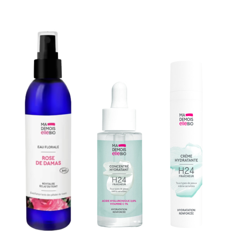 Coffret Les Essentiels Visage Peau Hydratée Mademoiselle Bio avec trois soins à 58,32 euros