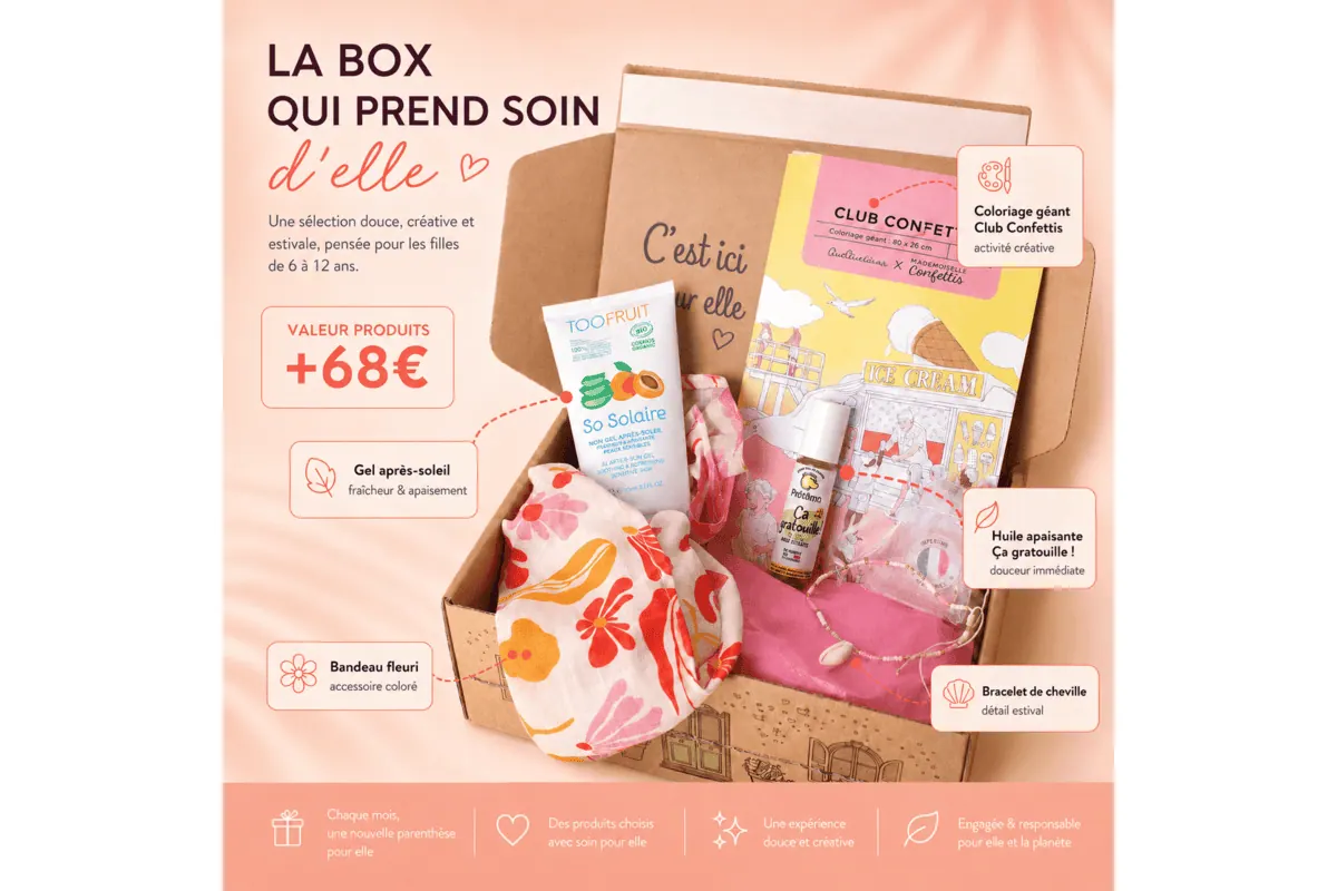 Box mensuelle Mademoiselle Confettis pour fille de 6 à 12 ans