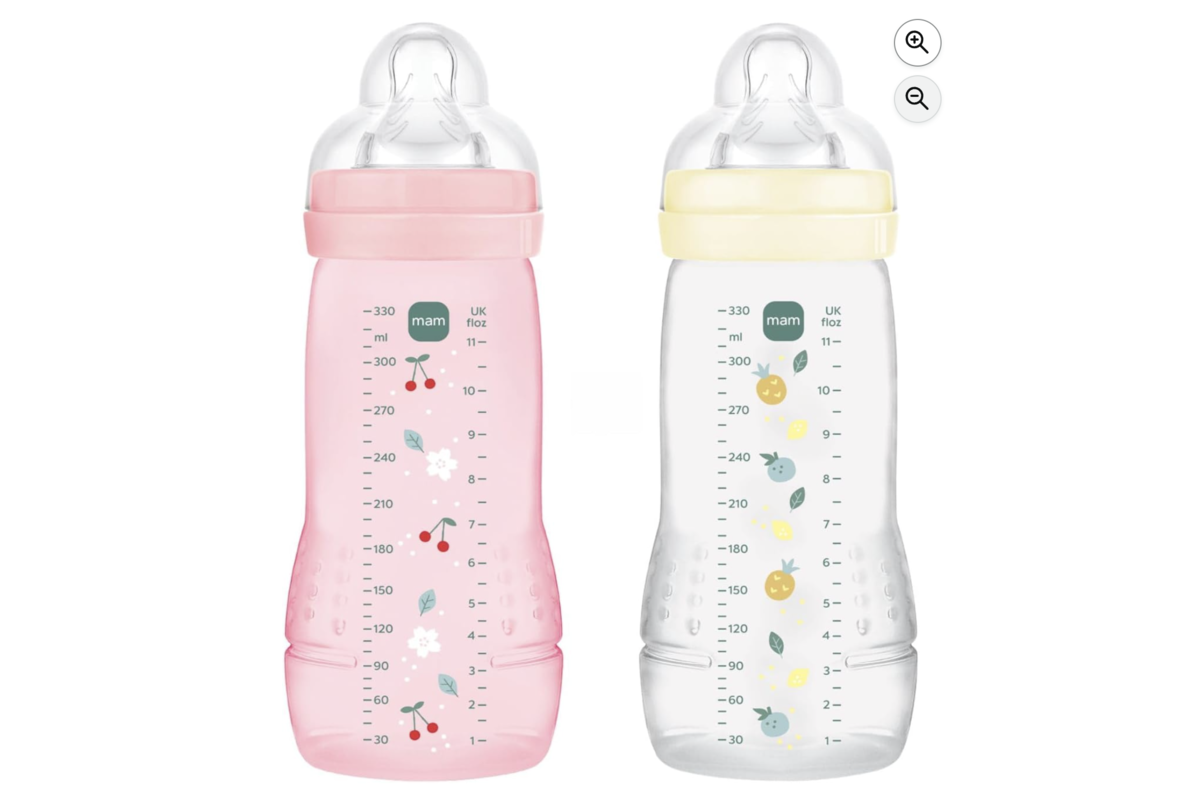 MAM Easy Active lot 2 biberons 330ml Berry et Pearl dès 6 mois tétine SkinSoft