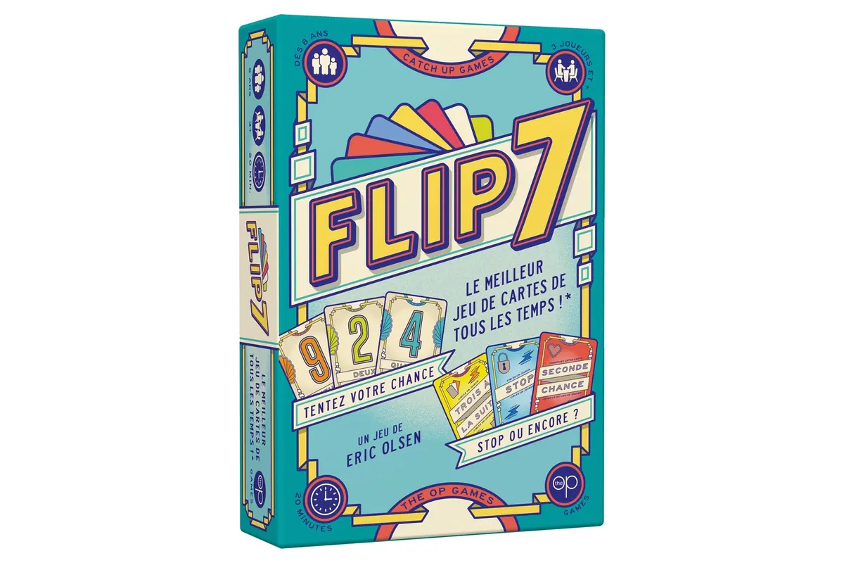 La boîte du jeu de cartes Flip 7, proposé en test gratuit par MamAdvisor