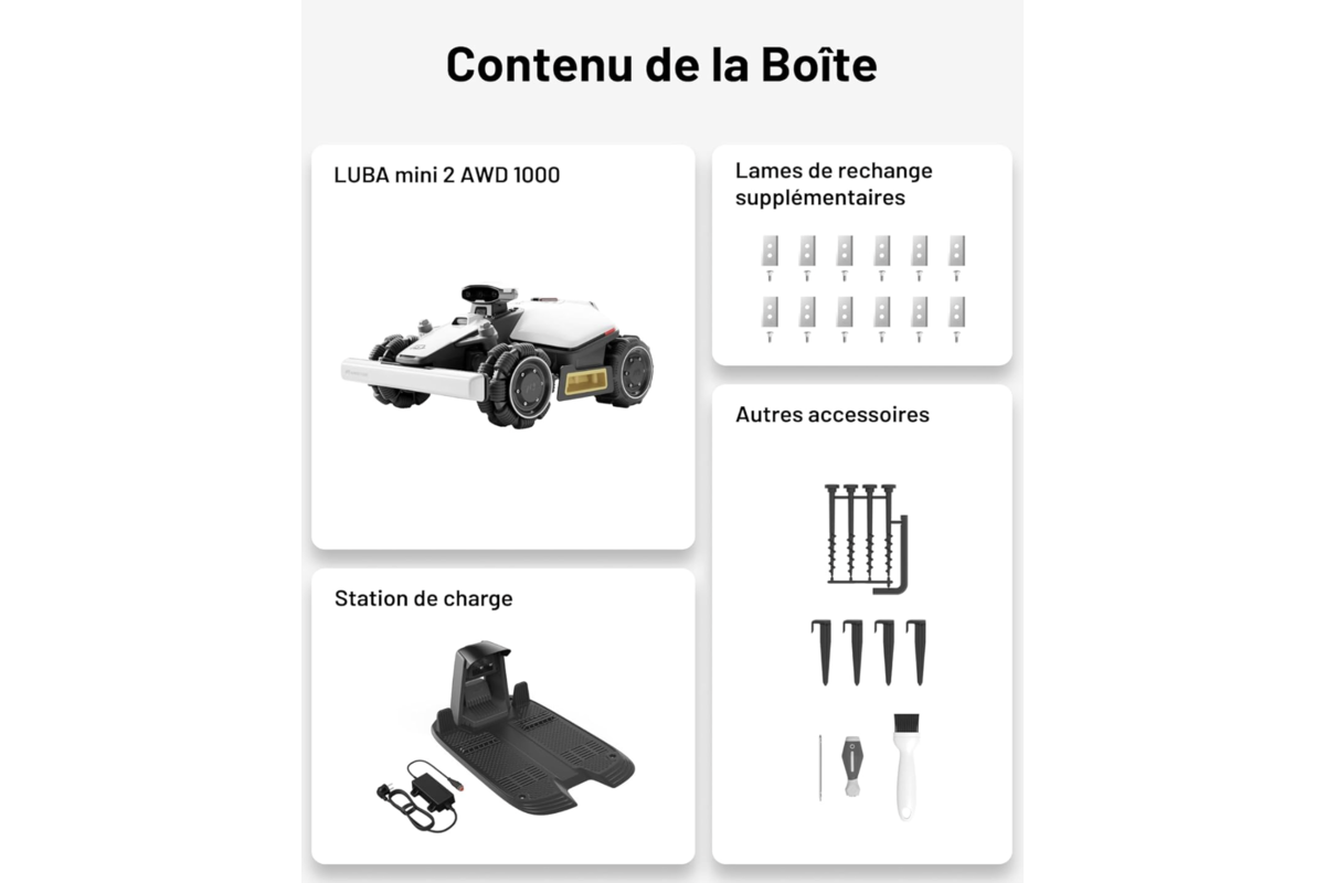 Mammotion LUBA Mini 2 AWD 1000 robot tondeuse blanc sur pelouse
