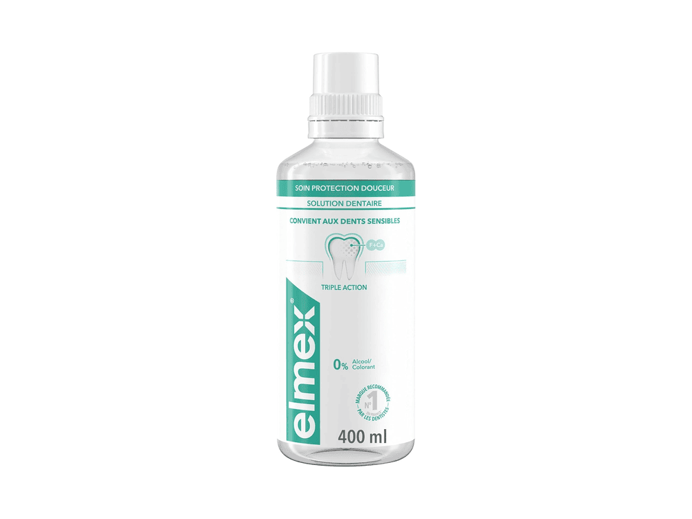 Elmex Bain de bouche Soin Protection Douceur triple action dents sensibles protection caries pharma Amazon 2026