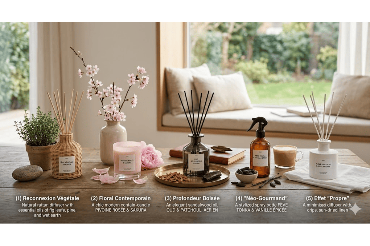 Meilleurs parfums ambiance maison 2026 diffuseur bâtonnets bougie spray reconnexion végétale floral contemporain profondeur boisée néo-gourmand effet propre