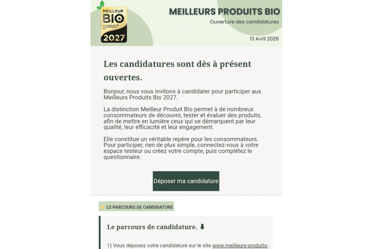 Meilleurs Produits Bio 2027 candidatures jury testeurs ouvertes