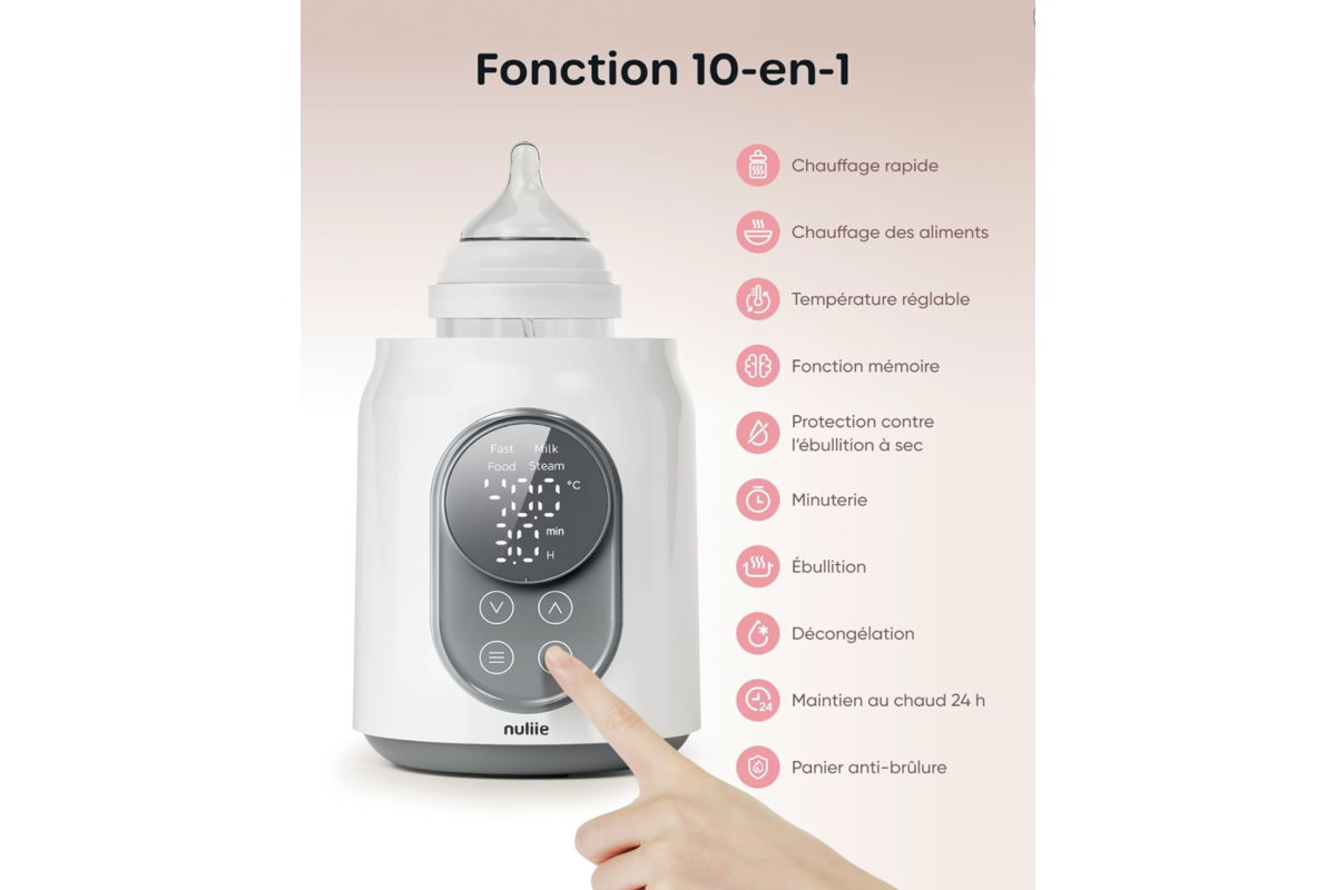 Chauffe-biberon Nuliie 10 en 1 avec écran LCD et fonctions multiples