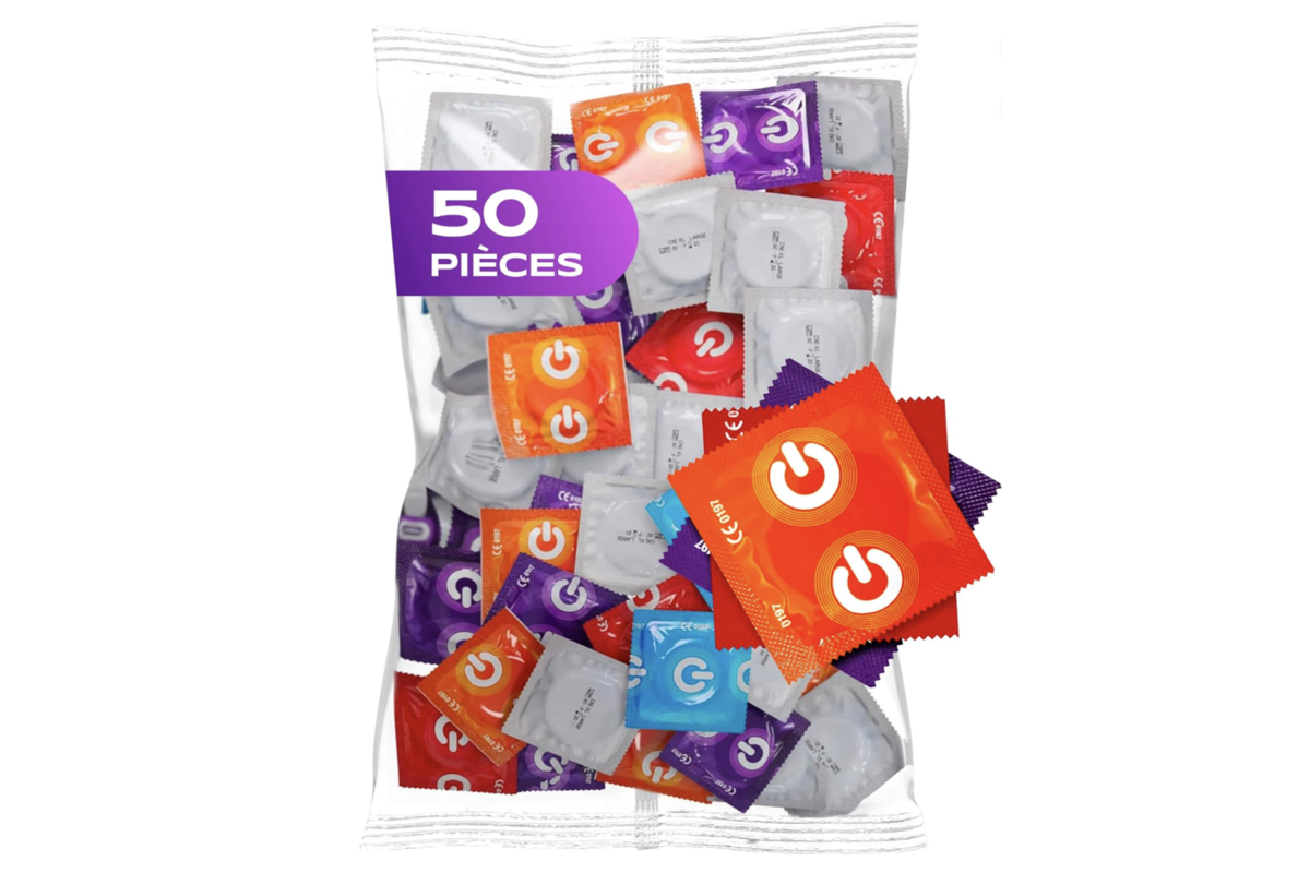 ON Lot 50 préservatifs 7 variétés extra fins naturels picots extra forts parfum fraise