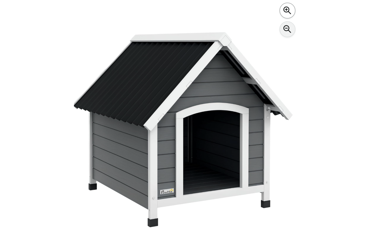 PawHut niche pour chien extérieure en bois gris avec toit ondulé noir
