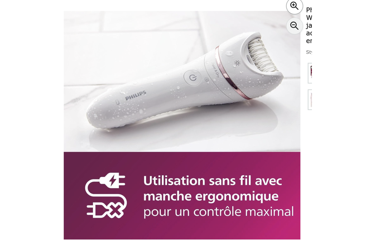 Épilateur Philips Series 8000 sans fil avec manche ergonomique en S, utilisable sous la douche