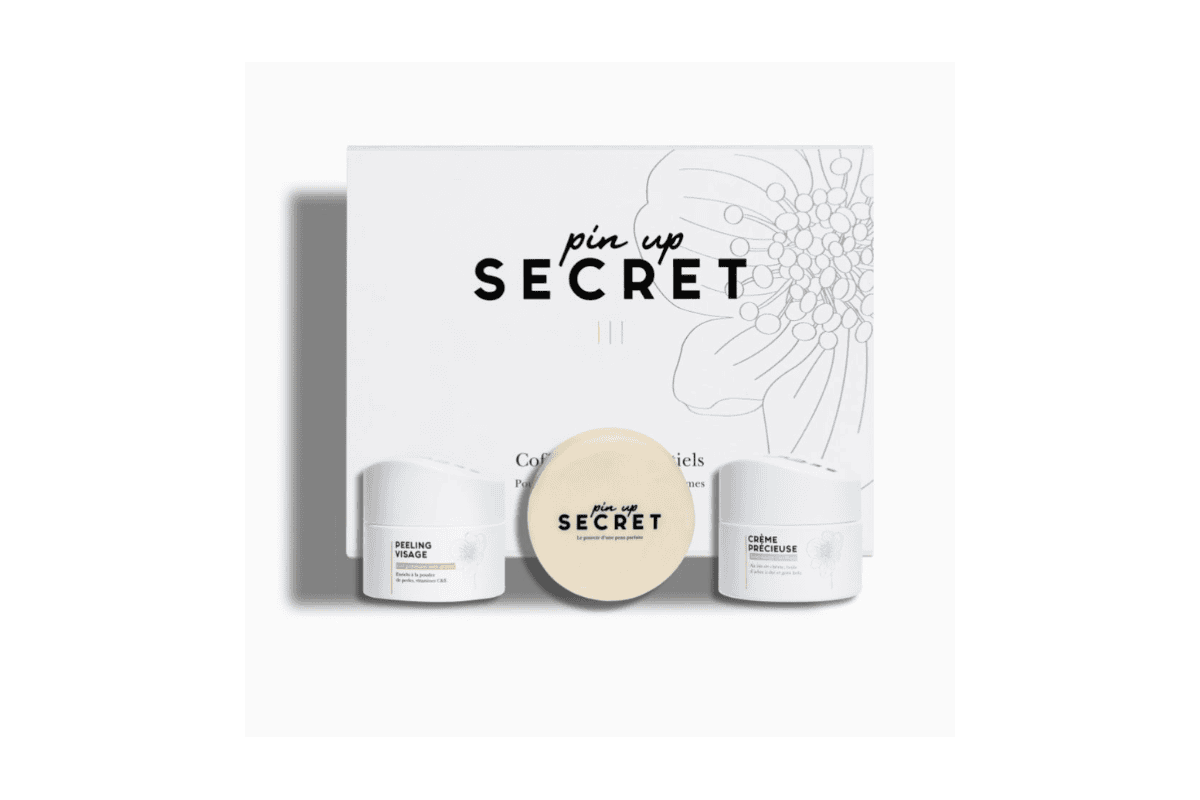 Pin Up Secret soldes d'été 2026 jusqu'à -60% coffret essentiels Peeling Visage savon-masque Secret Teint Précieux Crème Précieuse soins naturels lait de chèvre marque française