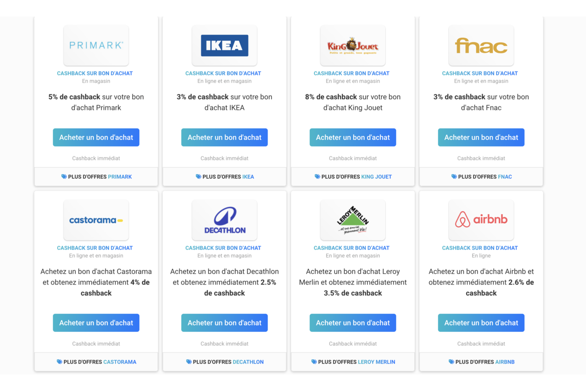 Bons d'achat Poulpeo : Primark, IKEA, King Jouet, Fnac, Castorama, Decathlon