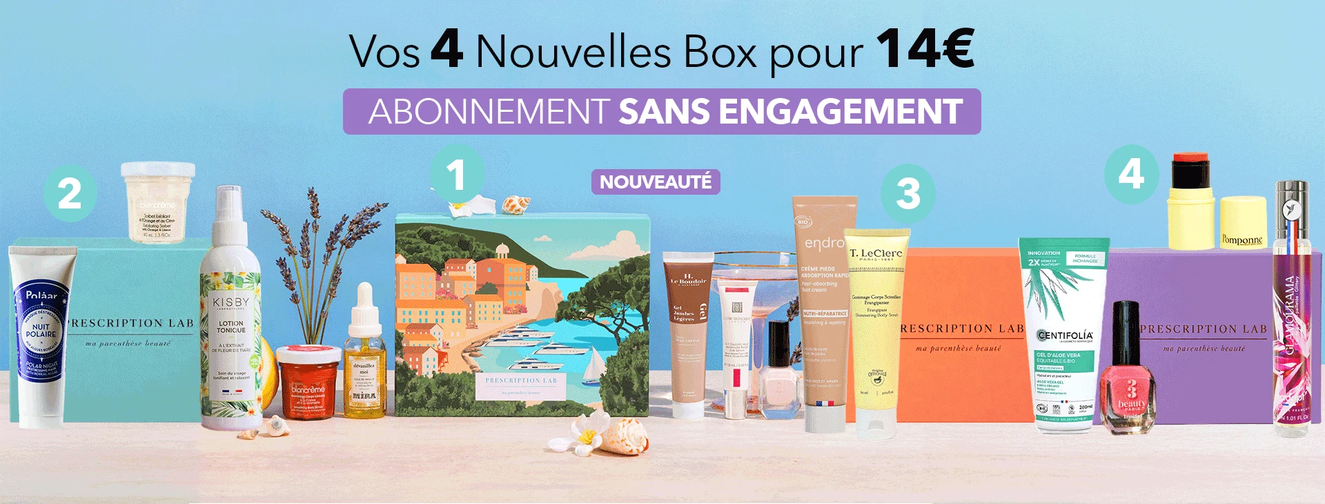 Offre Prescription Lab quatre box beauté et quatorze produits pour 14 euros
