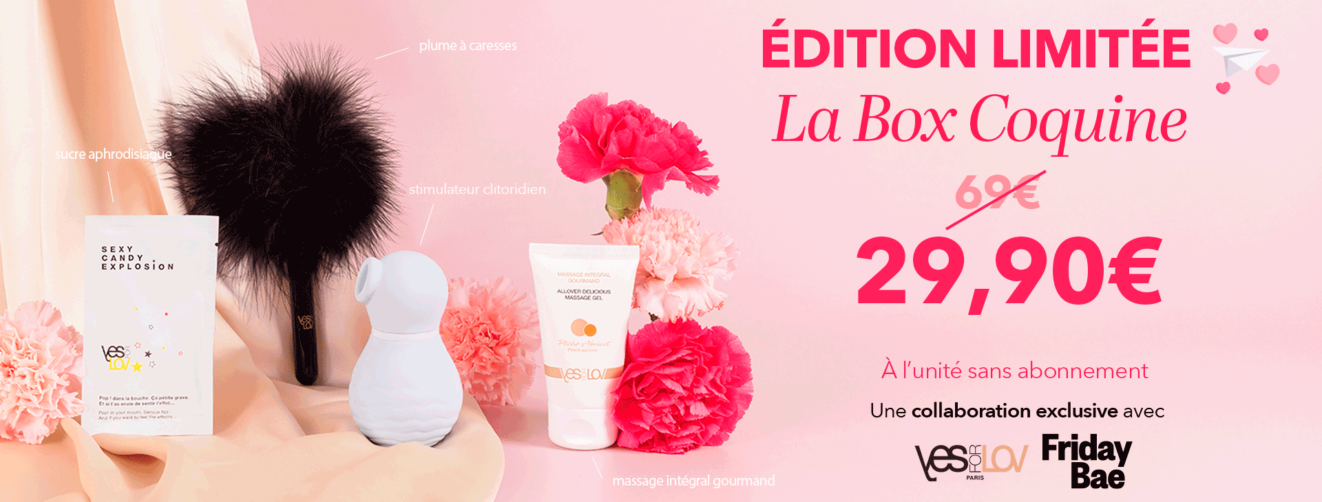 Box Coquine Prescription Lab avec les produits YesForLov et Friday Bae