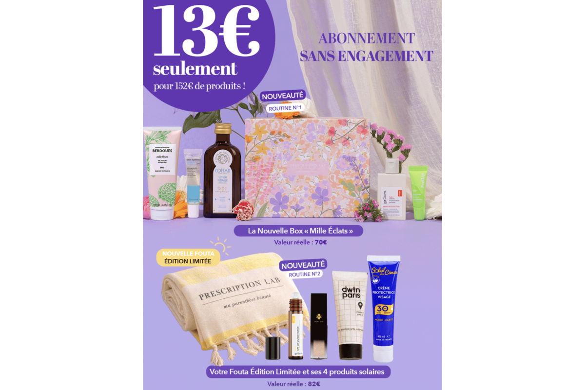 Prescription Lab offre beaux jours 2 routines 10 produits pour 13€