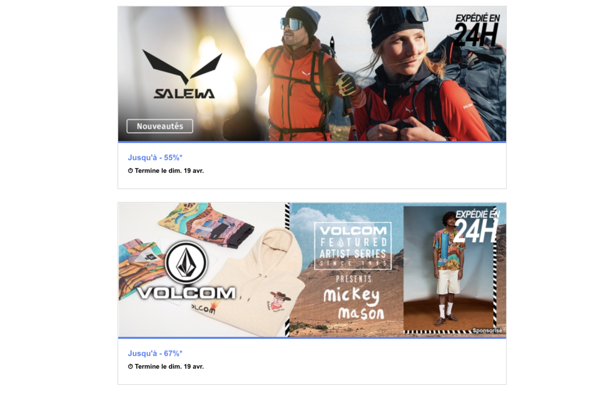 Salewa -55% et Volcom -67% sur Private Sport Shop