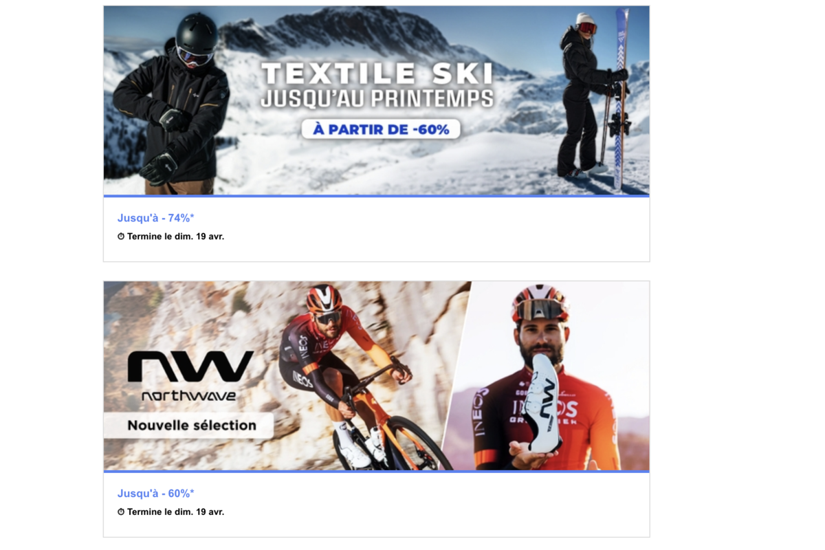 Textile ski jusqu'à -74% et Northwave -60%
