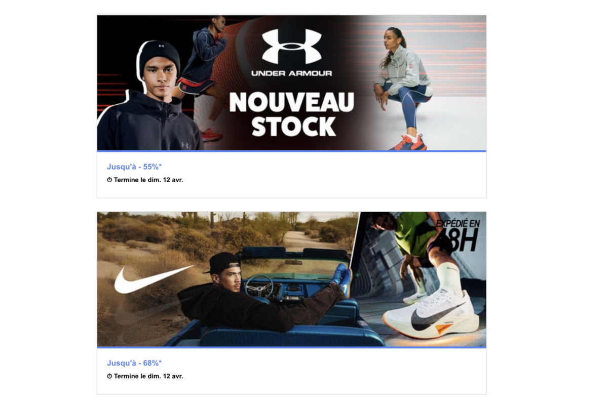 Under Armour -55% et Nike -68% sur Private Sport Shop