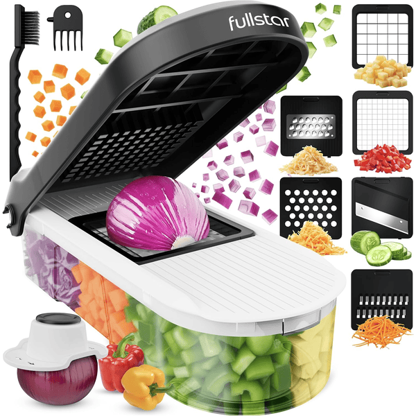 Fullstar coupe légumes multifonctions mandoline trancheur découpe cube oignons carottes concombres frites râpeuse fromage