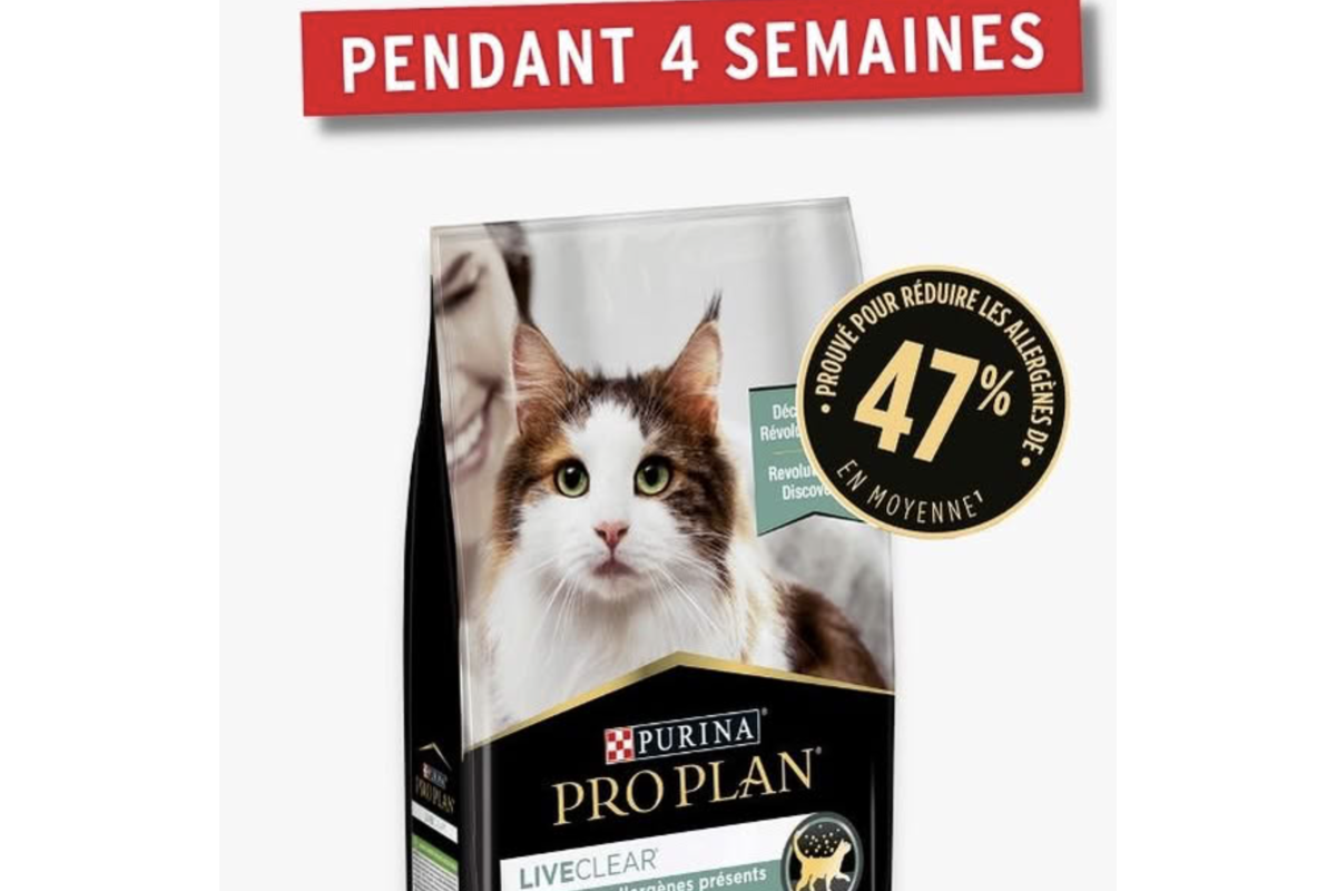 Purina Pro Plan LiveClear croquettes chat reduction allergenes 47%