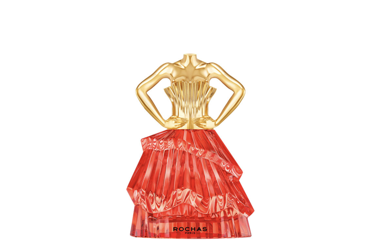 Flacon Rochas Audace Le Parfum rouge incandescent avec buste doré
