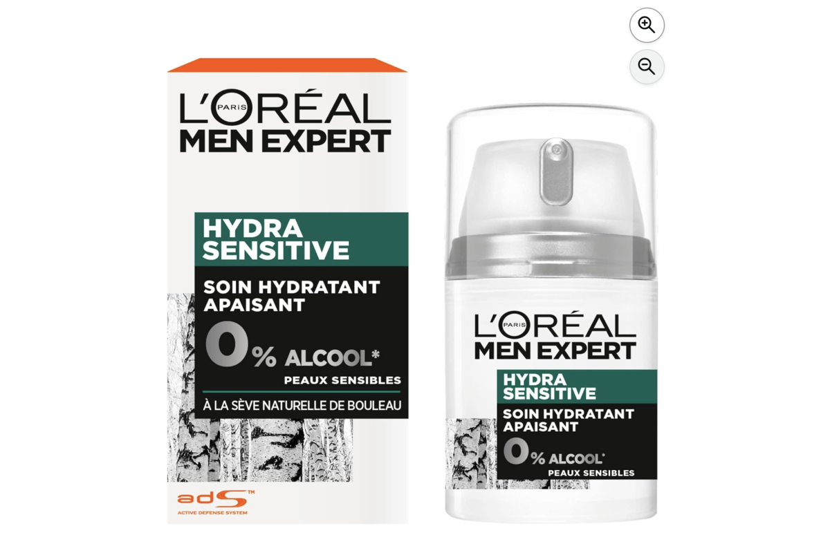 L'Oréal Men Expert Hydra Sensitive soin hydratant apaisant 0% alcool sève de bouleau peaux sensibles