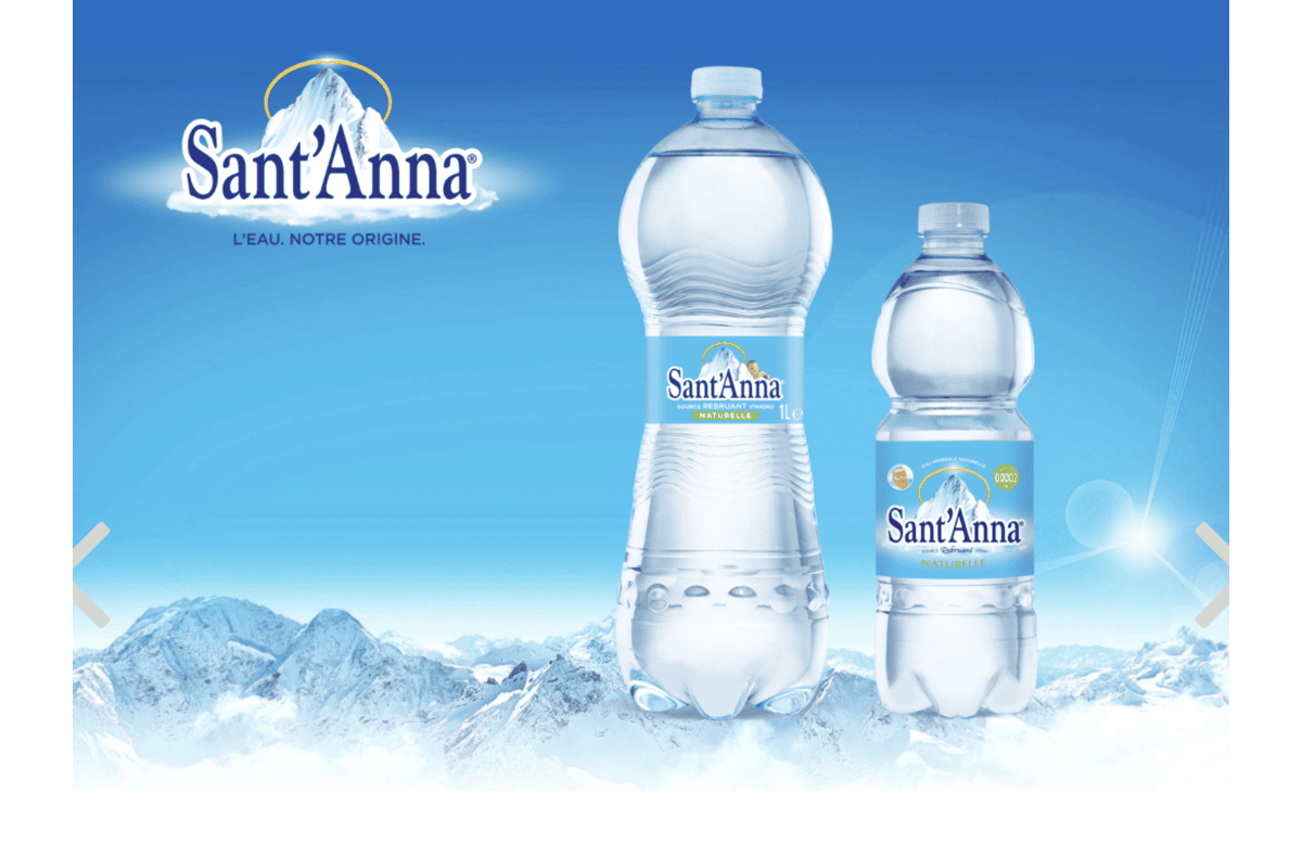 Eau minérale naturelle Sant'Anna bouteilles 1L et 0.5L des Alpes italiennes