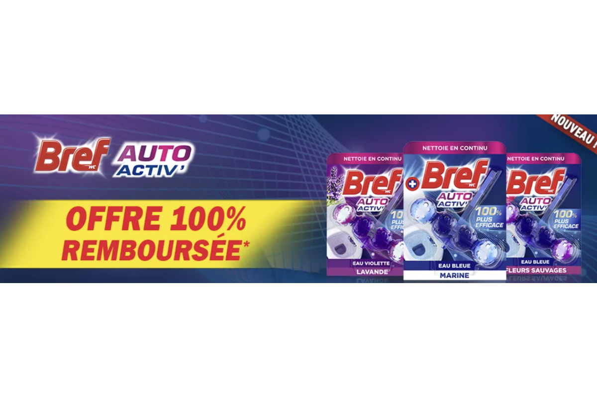 Bref WC Auto Activ' offre 100% remboursée bloc WC enzymes actives mai juin 2026