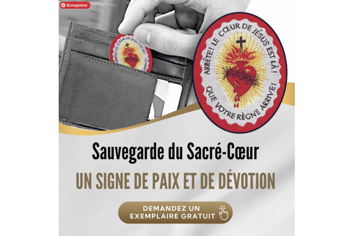 Sauvegarde du Sacre-Coeur ecusson brode gratuit signe de paix et devotion