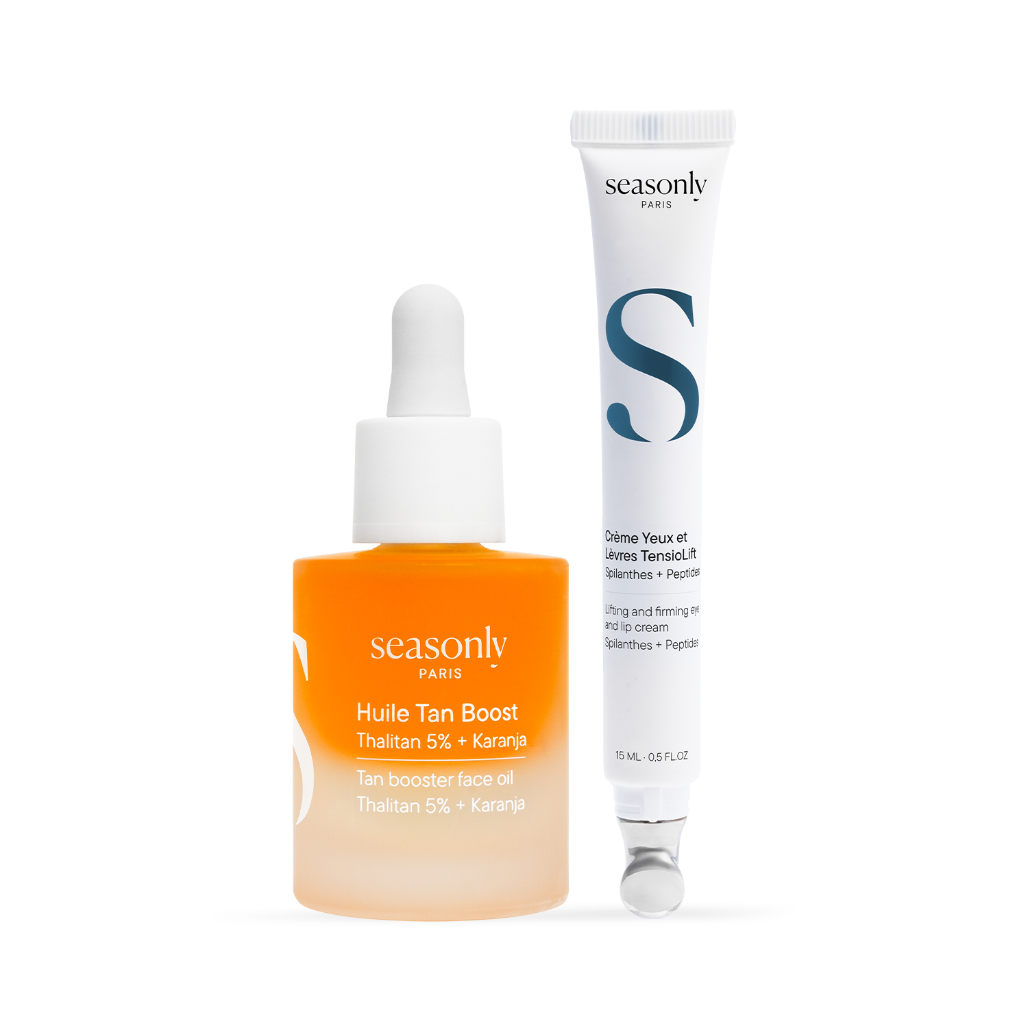 Duo Summer Glow Seasonly avec Huile Tan Boost et Crème Yeux et Lèvres TensioLift