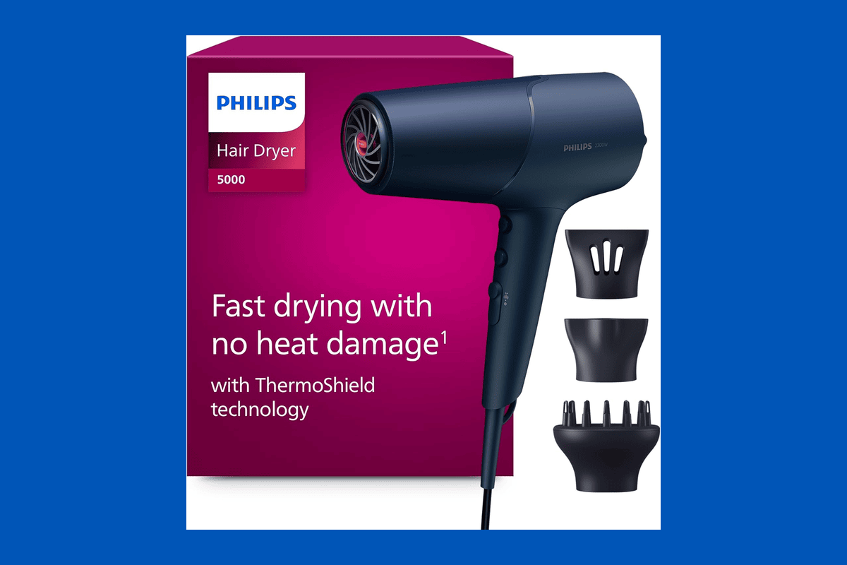 Philips BHD358 5000 Series ThermoProtect ThermoShield sèche-cheveux 2300W technologie ionique température uniforme cheveux fragiles fins colorés bouton air froid