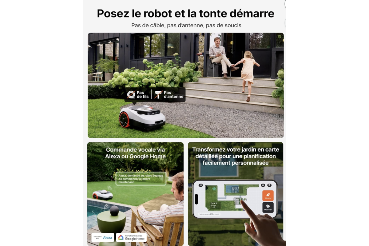 Segway Navimow posez et la tonte demarre sans cable sans antenne