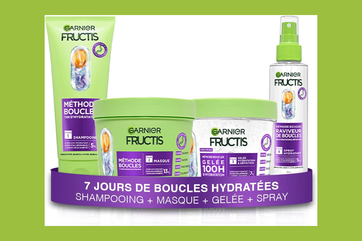 Garnier Fructis shampoing quotidien gamme large actifs fruits force brillance douceur méthode boucles routine famille budget très serré
