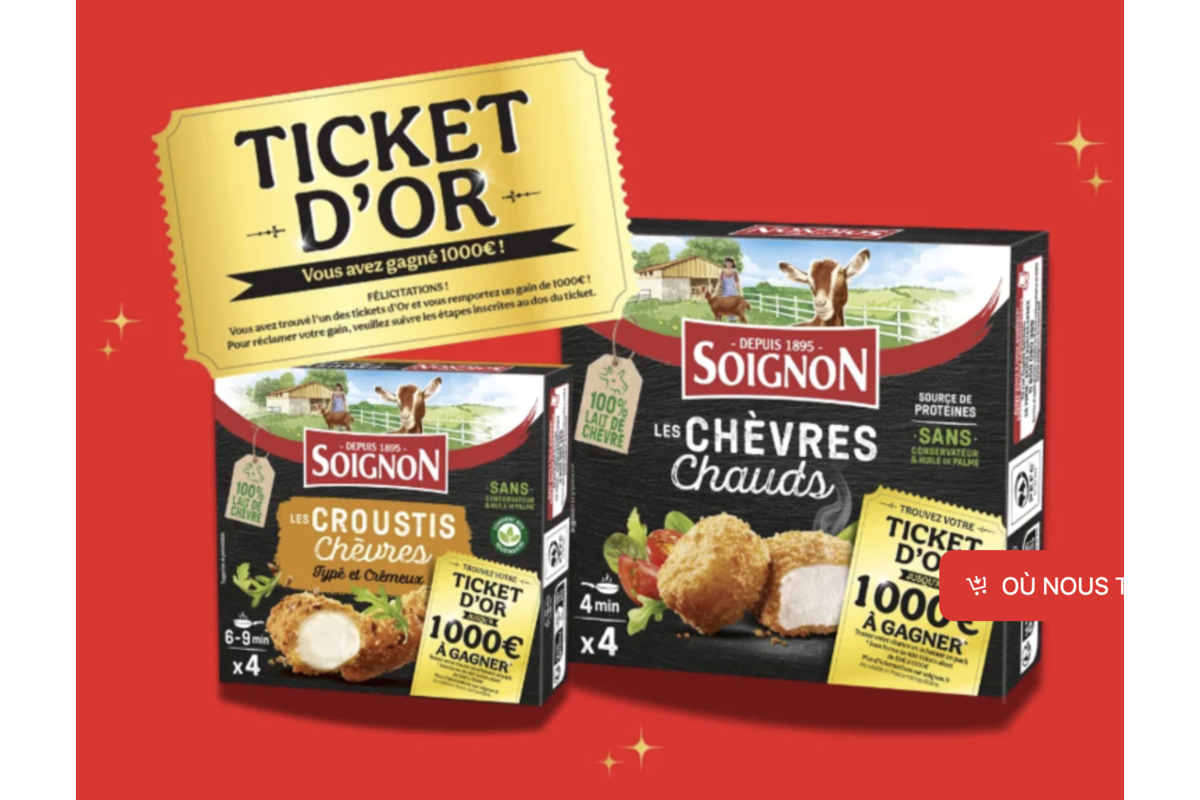 Soignon Les Tickets d'Or jusqu'à 1000€ à gagner dans les paquets