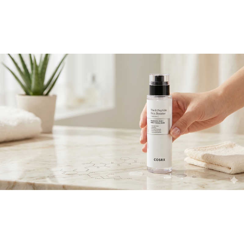 Sérum COSRX The 6 Peptide Skin Booster en application sur le visage
