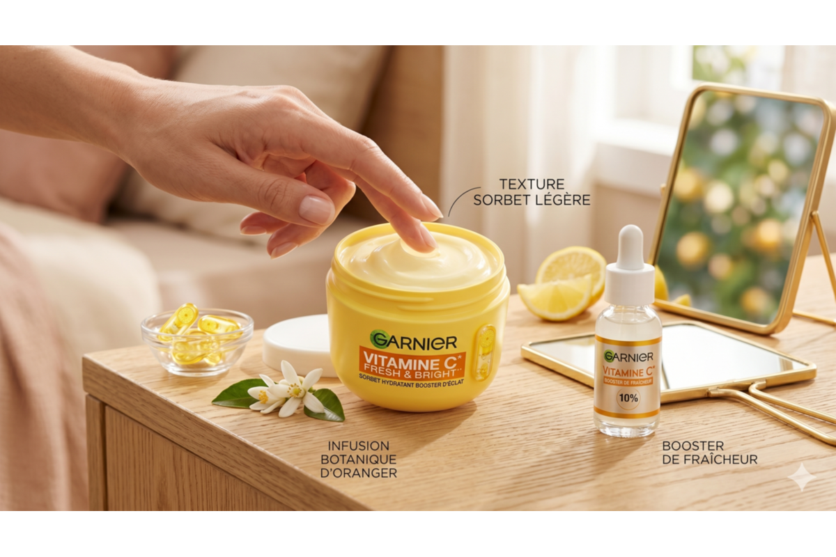 Garnier SkinActive Vitamine C : texture sorbet légère et infusion botanique d'oranger