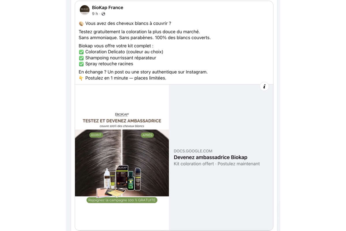 BioKap campagne ambassadrice testez et devenez ambassadrice kit coloration offert