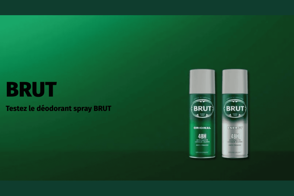 Test gratuit BRUT Déodorant Spray Original et Energy 48h Beauté Test 50 places homme parfum signature vert